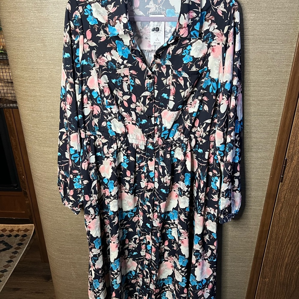 NWT Midi Studio Crepe De Chine Long Sleeve Button Front Shirtdress size 1X - Picture 15 of 15